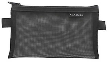 1Pc Nylon Mesh Potlood Gevallen Eenvoudige Stijl Pencilcase School Pen Geval Levert Kawaii Etui Voor Kantoor Doos Potloden pouch zwart-L