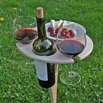 1Pc Outdoor Wijn Tafel Met Opvouwbare Ronde Desktop Mini Houten Picknicktafel Te Dragen Wijnrek Ondersteuning Praktische meubels