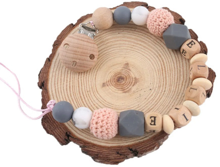 1pc Pacifier Chain Clip Personalised Name Baby Teether Gifts Wooden Rodent Nipple Holder Perle Silicone Beads Childen'S Goods