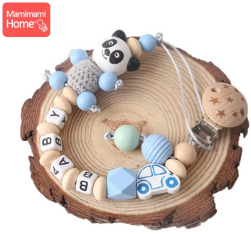 1pc Pacifier Chains Personalized Name Beech Wooden Clips Teether Cartoon Panda Nipple Holder Chain Rodent Children's Goods Gifts