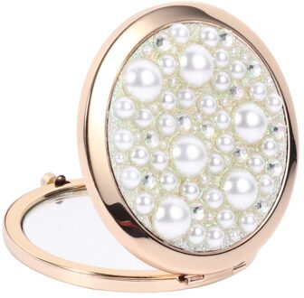 1Pc Parel Metalen Opvouwbare Spiegel Cosmetische Spiegel Make-Up Spiegel Pocket Spiegel gouden