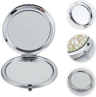 1Pc Parel Metalen Opvouwbare Spiegel Cosmetische Spiegel Make-Up Spiegel Pocket Spiegel zilver