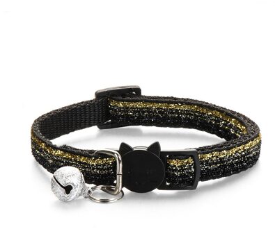 1PC Pet Hond Kat Halsband Met Bel Verstelbare Veiligheid Casual Sequin Puppy Kraag Neck Strap Huisdieren Huishoudelijke Benodigdheden zwart goud