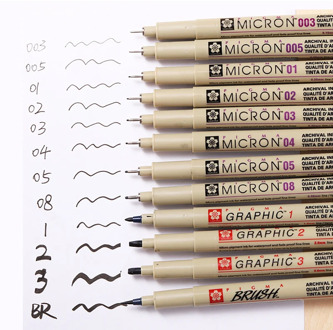 1Pc Pigma Micron Porous Point Pen Soft Brush Drawing Pen Liner Fineliner Sketch Needle Pen 005 01 02 03 04 05 08 1.0 Art Markers