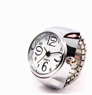 1Pc Pop Vrouwen Mens Vinger Ring Horloge Quartz Verstelbare Roestvrij Stalen Band Mode Sieraden Ring Elastische Band zilver