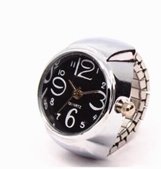 1Pc Pop Vrouwen Mens Vinger Ring Horloge Quartz Verstelbare Roestvrij Stalen Band Mode Sieraden Ring Elastische Band zwart