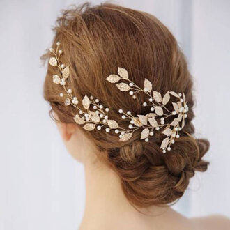 1PC Prinses Bridal Wedding Haar Clip Bladgoud Tak Parel Haarspeld Tiara Hoofddeksel Sieraden Haarspeldjes Haaraccessoires