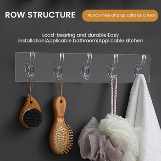 1Pc Punch-Gratis Rij Haak Muur Opknoping Handdoek Badkamer Hanger Huishouden Keuken Slaapkamer Muur Lijm Sterke Haken transparant