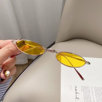 1Pc Retro Kleine Ovale Zonnebril Vrouwen Mannen Vintage Shades Zwart Rood Metalen Kleur Zonnebril Driver bril