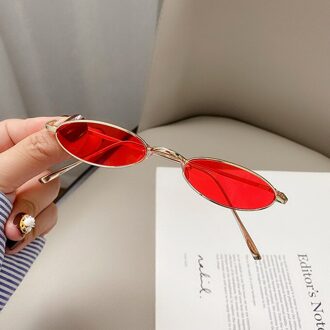 1Pc Retro Kleine Ovale Zonnebril Vrouwen Mannen Vintage Shades Zwart Rood Metalen Kleur Zonnebril Driver bril