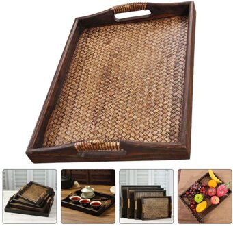 1Pc Retro Rechthoekige Lade Rotan Geweven Lade Eenvoudige Praktische Thee Plaat