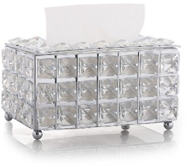 1Pc Rhinestone Tissue Doos Papier Rack Kantoor Tafel Accessoires Facial Case Houder Creatieve Servet Lade Decoratie chroom