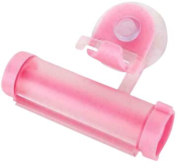 1Pc Rolling Tandpasta Dispenser Cosmetische Zuignap Knijper Thuis Muur Naadloze Zelfklevende Hanger Tool Ondersteuning roze