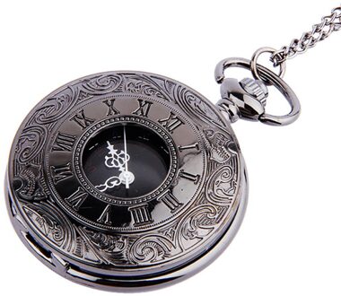 1Pc Ronde Zakhorloge Retro Classic Dual Display Romeinse Arabische Cijfers Wijzerplaat Horloge Zakhorloge Steampunk (Zwarte Dunne keten) zwart 1