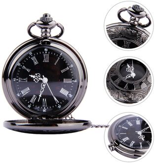 1Pc Ronde Zakhorloge Retro Classic Dual Display Romeinse Arabische Cijfers Wijzerplaat Horloge Zakhorloge Steampunk (Zwarte Dunne keten)