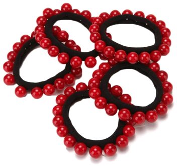 1Pc Rubber Band Touw Elastische Meisjes Chouchou Paardenstaart Houder Parel Kralen Vrouwen Haarbanden Ties Haaraccessoires Haar Ringen Rood