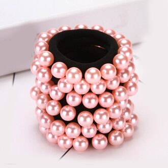 1Pc Rubber Band Touw Elastische Meisjes Chouchou Paardenstaart Houder Parel Kralen Vrouwen Haarbanden Ties Haaraccessoires Haar Ringen Roze