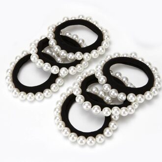 1Pc Rubber Band Touw Elastische Meisjes Chouchou Paardenstaart Houder Parel Kralen Vrouwen Haarbanden Ties Haaraccessoires Haar Ringen wit