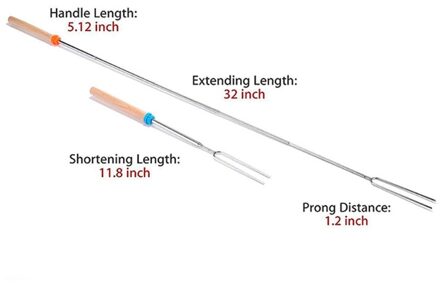 1PC Rvs Barbecue Vork Verstelbare Houten Handvat BBQ Marshmallow Roosteren Stok Uitbreiding Koffiebrander Telescopische BBQ Tool