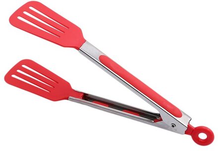 1Pc Rvs Bbq Tang Buffet Salade Tong Clip Lock Voedsel Keuken Grill Accessoires Brood Tang type2 rood