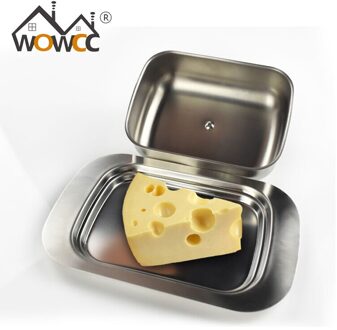 1Pc Rvs Botervloot Box Container Shiny Kaas Server Opslag Keeper Lade Met Hold Deksel Fruit Salade Kaas schotel