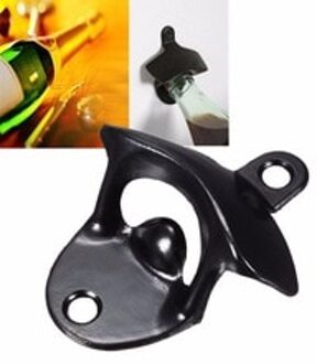 1Pc Rvs Flesopener Zwart Mini Wandmontage Opener Practic Keuken Bar Tool Wijn Bier Glas Caps Openor + 2 Schroeven