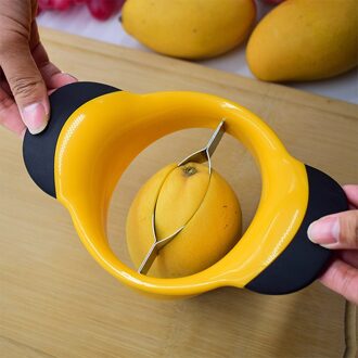 1Pc Rvs Mango Cut Keuken Mango Splitter Fruit Perzik Slicer Cutter Keuken Stuff Keuken Gadget Accessoires geel