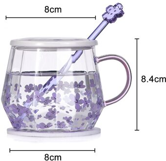 1Pc Sakura Glas Cup Diamant Thee Cup Met Roeren Stok Cup Deksel Koffie Melk Cup Glazen Drinken Keuken Kantoor water Cup Paars