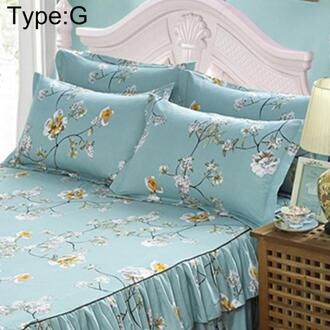 1pc Schuren Sprei Queen Bed Rok Verdikte Bruiloft Hoeslaken Cover Enkel Dubbel Bed Stof Ruches C / Pillowcase