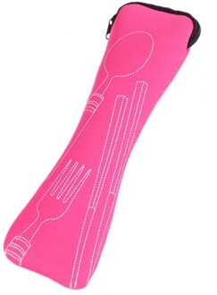 1Pc Servies Tas Wasbaar Met Rits Reizen Bestek Kit Case Draagbare Pouch Voor Diner Reizen Camping Servies Huishoudelijke Tool Roze