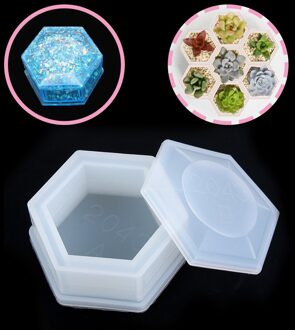 1PC Siliconen Hexagon Sieraden Opbergdoos Epoxyhars Maken Mould Casting Craft DIY Vlezige Bloempot Kristal Epoxy Mold