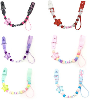 1Pc Soother Chain Name Hanmade Star And Letter Ribbon Zebra Beads Pacifier Chain Clip Newborn Baby Pacifier Clips Holder