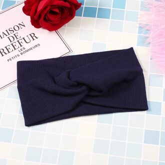 1Pc Sport Hoofdband Tulband Effen Hoofdbanden Meisjes Make-Up Stof Elastische Haarband Twisted Geknoopt Haar Accessoires donker blauw