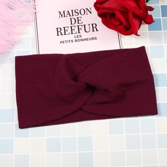 1Pc Sport Hoofdband Tulband Effen Hoofdbanden Meisjes Make-Up Stof Elastische Haarband Twisted Geknoopt Haar Accessoires donker rood