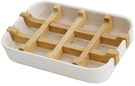 1Pc Storage Case Zeep Container Praktische Bamboe Drainage Lichtgewicht Zeepkist Bar Zeep Houder Zeep Lade wit