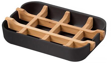 1Pc Storage Case Zeep Container Praktische Bamboe Drainage Lichtgewicht Zeepkist Bar Zeep Houder Zeep Lade zwart