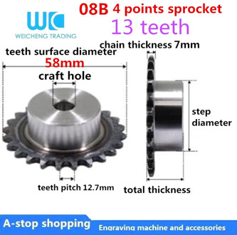 1pc Table wheel industrial sprocket 08B 13 tooth with 08B chain 4 points sprocket pitch 12.7MM