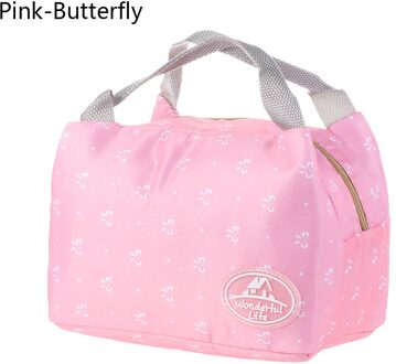 1PC Thermische Geïsoleerde Lunch Tas Koeltas Picknick Pouch Voedsel Opslag Container Waterdichte Lunchbox Keuken Schoolbenodigdheden roze-vlinder