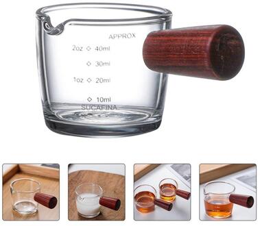 1Pc Thicken Pitcher Cup Natuurlijke Espresso Koffie Melk Maatbeker Met Handvat Anti-Brandwonden Koffie Cup Met Houten handvat 40ml 8.5X4.5X4.2CM