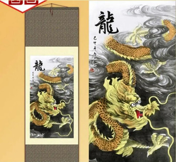 1pc Traditional silk art Home Decoration Chinese Silk Scroll Painting Dragon Ink painting S015