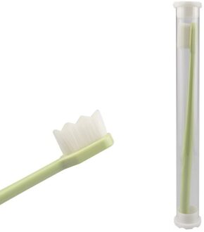 1Pc Ultra-Fijne Tandenborstel Super Zachte Tandenborstel Met Houder Antibacteriële Draagbare Orale Borstel Voor Oral Care Tools 1stk groen Wavy
