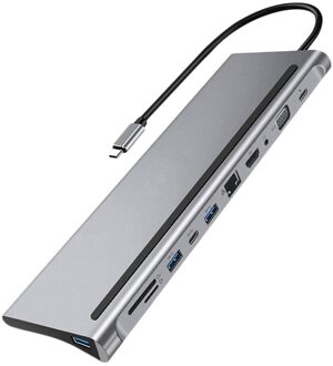 1Pc Usb Hub 11-In-1 Adapter Dongle Met Type-C 87W Pd Opladen USB3.0