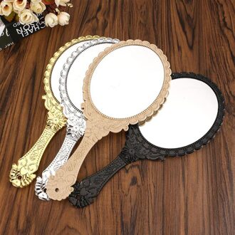 1PC Vintage Draagbare Cosmetische Make-up Spiegel Hand Hold Ovale Ronde Spiegel Noble Herstellen Oude Manieren Hof Spiegel Beauty Tool Goud