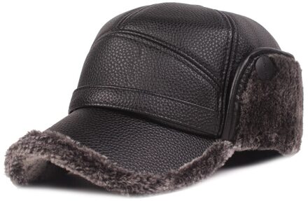 1Pc Vintage Mannen Cap Klassieke Oude Man Hoed Warme Winter Dikke Lederen Gehoorbescherming Hoed Midden-Aged mensen Man Black Cap grijs