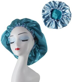 1Pc Vrouwen Satijn Motorkap Haar Caps Dubbele Laag Passen Slaap Night Cap Head Cover Hoed Voor Krullend Veerkrachtig Hair styling Accessoires licht blauw