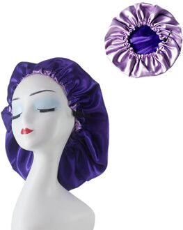 1Pc Vrouwen Satijn Motorkap Haar Caps Dubbele Laag Passen Slaap Night Cap Head Cover Hoed Voor Krullend Veerkrachtig Hair styling Accessoires paars