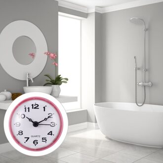 1Pc Waterdichte Wandklok Badkamer Mute Wandklok Zuignap Opknoping Klok roze