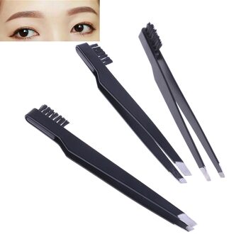 1pc Wenkbrauw Pincet Met Wenkbrauw Borstel Kam Rvs Wimpers Extension Pincet Dubbele Oogleden Pinzette Clip