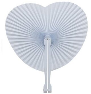 1Pc Wit Papier Fan Hartvormige Ronde Vouwen Fan Plastic Handvat Bruiloft Verjaardag Party Huwelijksceremonie Benodigdheden Thuis decor 01