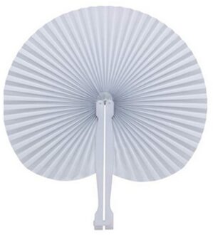 1Pc Wit Papier Fan Hartvormige Ronde Vouwen Fan Plastic Handvat Bruiloft Verjaardag Party Huwelijksceremonie Benodigdheden Thuis decor 02